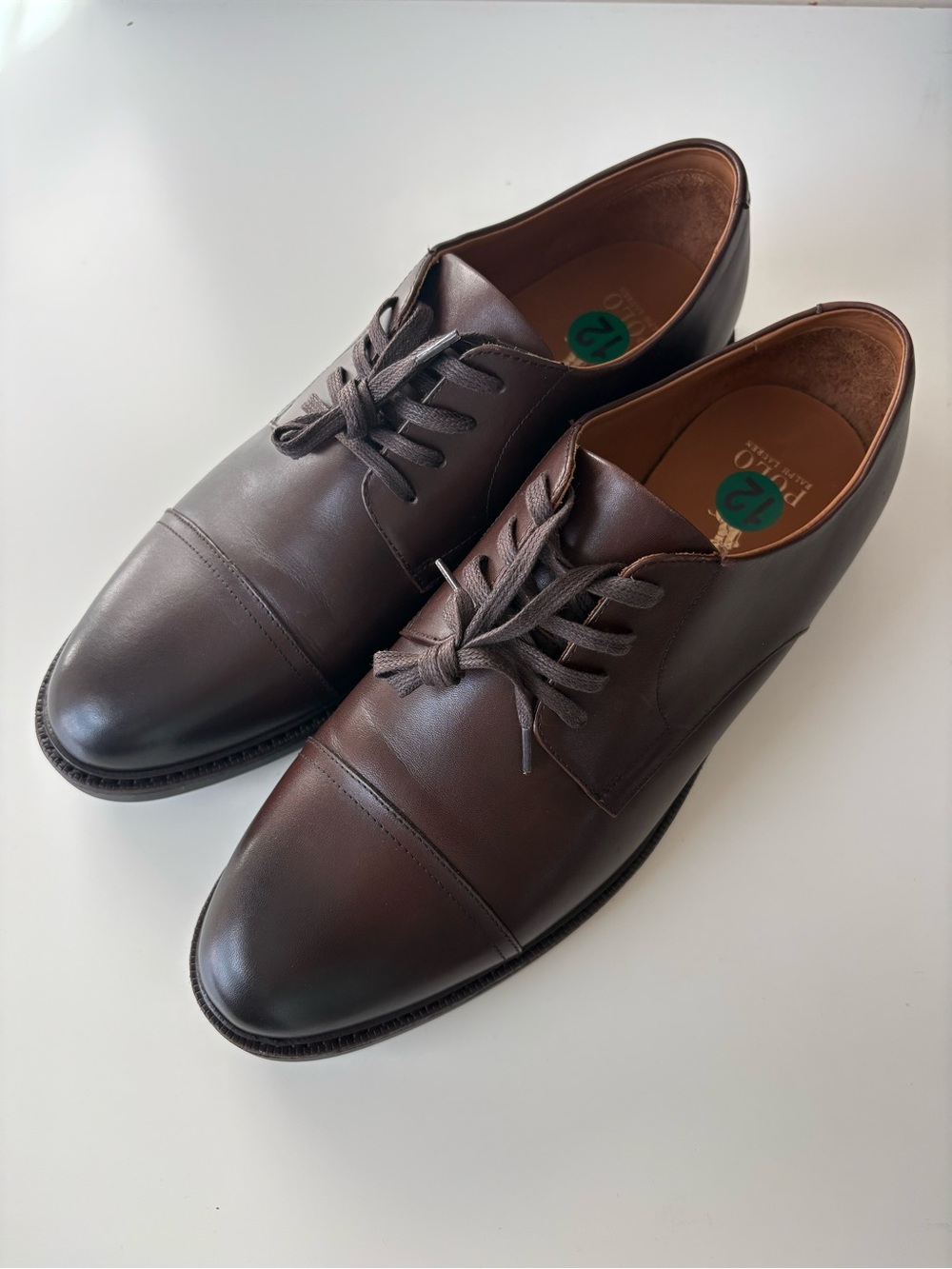 Polo Ralph Lauren Asher Captoe Oxfords Cow Leather Dress Shoes Brown Men's 12